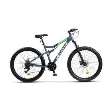 Bicicleta MTB-Full Suspension Velors V27304A, Schimbator Index M50,21 Viteze, Roti 27.5 x 3.0 Inch, Frane pe Disc (Gri/Alb/Verde)