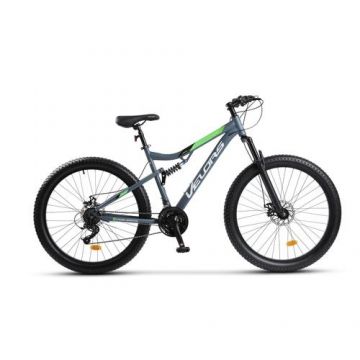 Bicicleta MTB-Full Suspension Velors V27304A, Schimbator Index M50,21 Viteze, Roti 27.5 x 3.0 Inch, Frane pe Disc (Gri/Alb/Verde)