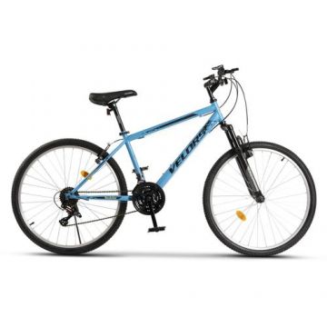 Bicicleta MTB Velors Rockstar V26304B 26inch, Schimbator spate Sunrun 7 viteze, Manete schimbator Rotative 21 viteze, Cadru Otel, Roti 26 inch, Frane V-Brake, Albastru/Negru