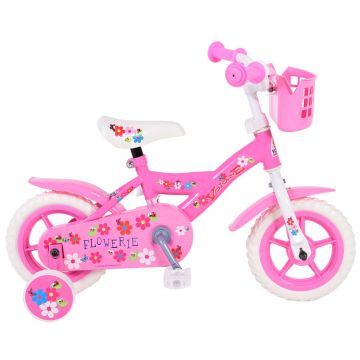 Bicicleta pentru copii Volare Flowerie, 10 inch, culoare roz/alb, fara frana
