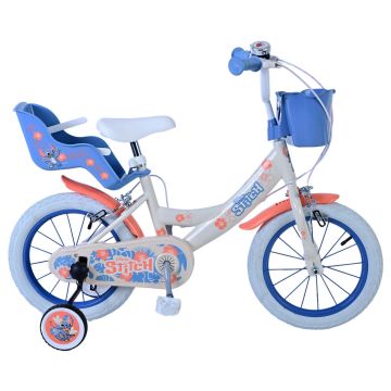 Bicicleta pentru fete Disney Stitch, 16 inch, culoare crem/coral, frana de mana fata si spate