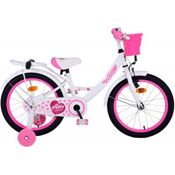 Bicicleta pentru fete Volare Ashley, 18 inch, culoare alb/roz, frana de mana fata si contra