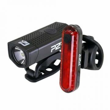 Lumini bicicleta fata-spate P2R LUMOIX 30 (USB), Set, Negru