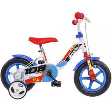 Bicicleta copii Dino Bikes 10' 108 Sport alb si albastru cu frana