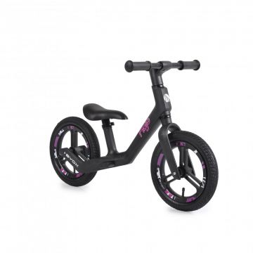 Bicicleta copii fara pedale Byox Mojo BlackPink 12 inch, suport picioare si inaltime sa reglabila 34-40 cm, anvelope gonflabile, de la 3 ani, suport pentru picioare pe ambele parti ale cadrului