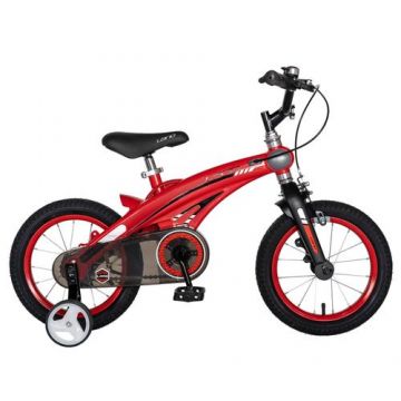 Bicicleta Copii Rich Baby W1439D, roti 14inch, cadru aliaj magneziu, frana C-Brake, roti ajutatoare, 3-5 ani, (Rosu/Negru)