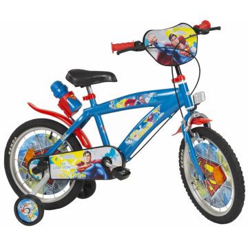 Bicicleta copii Toimsa Superman 16 inch, cu roti ajutatoare si sticluta de apa cu suport,de la 5 ani, inaltimea recomandata intre 110-120 cm, scaun si ghidon reglabile pe inaltime