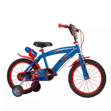 Bicicleta cu roti ajutatoare si sticluta de apa cu suport Spiderman 16 inch