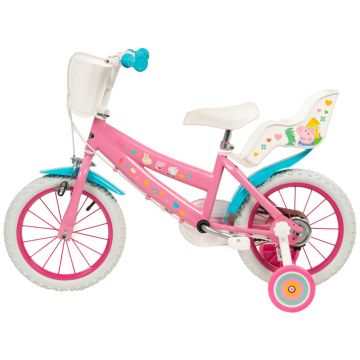 Bicicleta Peppa Pig Pink 16 inch cu cosulet frontal si scaunel pentru papusi