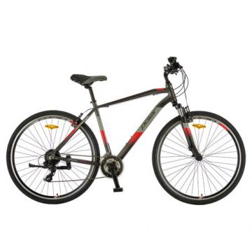 Bicicleta Trekking Polar Forester Comp, roti 28 inch, cadru L-XL, 24 viteze, Gri/Rosu