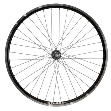 Roata Bicicleta Spate Atlas 26inch, Profil Dublu Culoare Negru, Cnc, Spite Otel Nichelate, Butuc Metal, Pinion Argintiu, 3/8, 36H