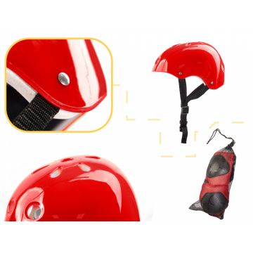 Set echipament protectie cu Casca Genunchiere si Cotiere Red