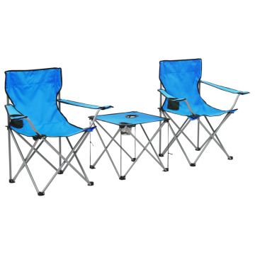 Set masă și scaune de camping 3 piese albastru