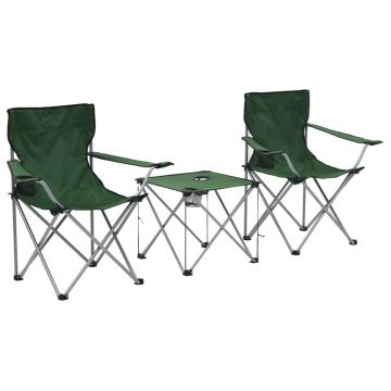 Set masă și scaune de camping 3 piese verde