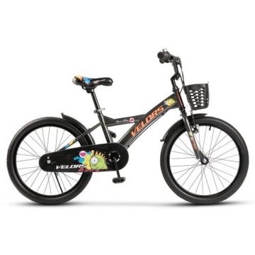 Bicicleta Copii 7-10 ani Velors V2001B, roti 20inch, cadru otel (Negru/Portocaliu)