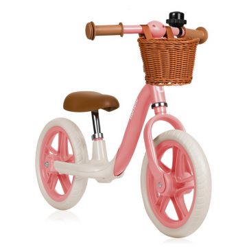 Bicicleta fara pedale, Lionelo, Alex Plus, Usoara, Cu ghidon si sa reglabile, Include cos depozitare si sonerie, Din otel, Cu roti din spuma EVA, 12 inch, Pink Rose