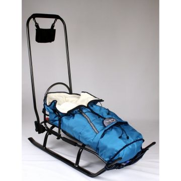 Sanie Salto cu saculet din material polar albastru