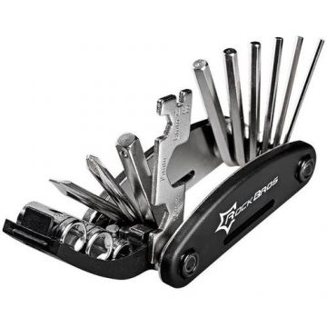 Unealta multifuntionala pentru bicicleta 16 in 1, Rockbros, Otel, 90 x 44 x 25 mm, Negru