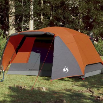 Cort camping 4 persoane gri/portocaliu 350x280x155cm tafta 190T