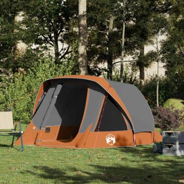 Cabină cort de camping 4 persoane gri și portocaliu impermeabil