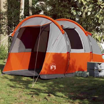 Cort de camping tunel 4 persoane, gri/portocaliu, impermeabil
