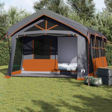 Cort Camping cu Feronerie Gri și Portocalie pentru 10 Persoane, Impermeabil