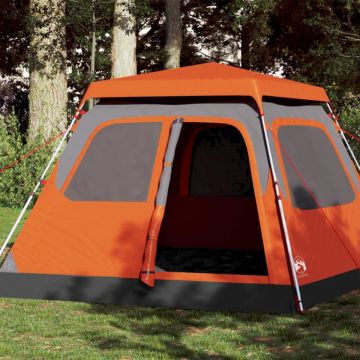 Cort camping cupolă 4 persoane, gri/portocaliu, setare rapidă