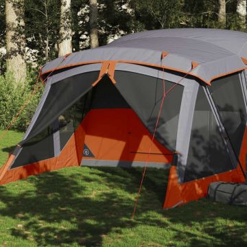 Cort de camping cu verandă 4 persoane, portocaliu, impermeabil