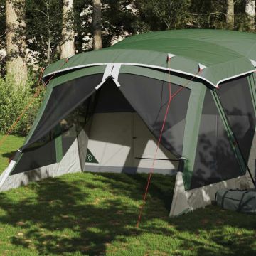Cort de camping cu verandă 4 persoane, verde, impermeabil