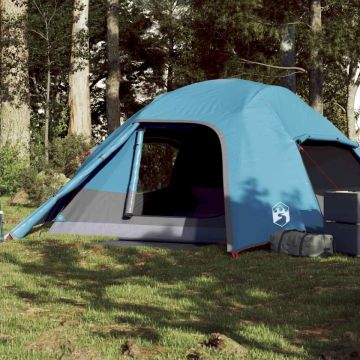 Cort de camping cupolă pentru 4 persoane, albastru, impermeabil