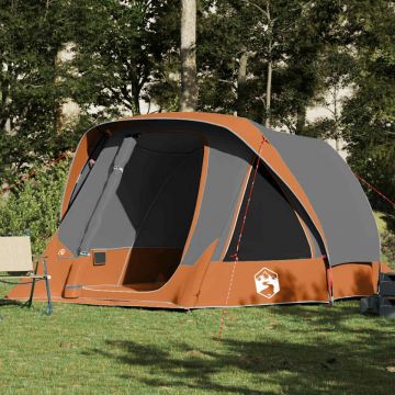 Cort de camping pentru 6 persoane, gri/portocaliu, impermeabil