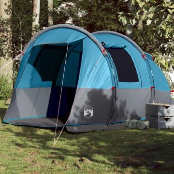 Cort de camping tunel pentru 4 persoane, albastru, impermeabil