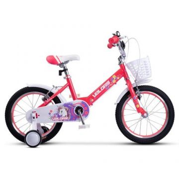 Bicicleta Copii 4-6 ani Velors V1602A, roti 16inch, Sistem franare V-brake, Roz