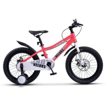 Bicicleta Copii 5-7 ani Velors V18345A, roti 18inch, Sistem de franare mecanic pe disc, Cadru din otel, Roz