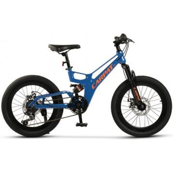 ﻿﻿Bicicleta Copii MTB-FS Carpat 20inch C20344A, Schimbator spate Shimano Tourney, 7 viteze,  Frana Disc fata/spate, Cadru aluminiu, Furca Supensie (Albastru)