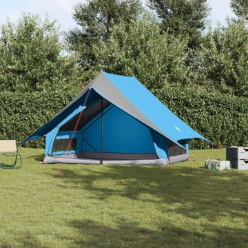 Cort de camping în formă de A pentru 5 persoane, albastru, rezistent la apă
