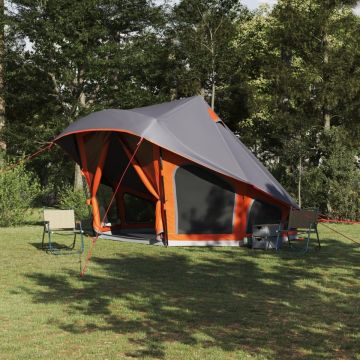 Cort de Familie Tipi în Gri și Portocaliu pentru 10 Persoane - Impermeabil