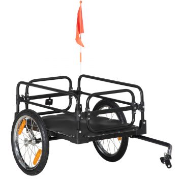 HOMCOM Remorcă de Transport pentru Bicicletă Demontabilă cu 2 Roți Reflectorizante și Steguleț Capacitate de 70L 125x64x53,5 cm Negru | Aosom Romania