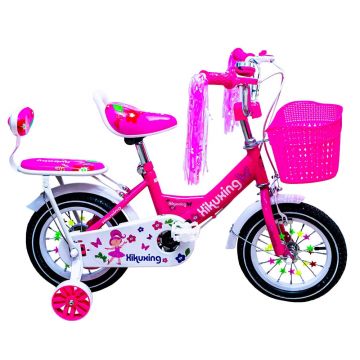 Bicicleta Go Kart Y 223,14 inch, pentru copii, 3-5 ani, roti ajutatoare silicon, portbagaj, cosulet,roz
