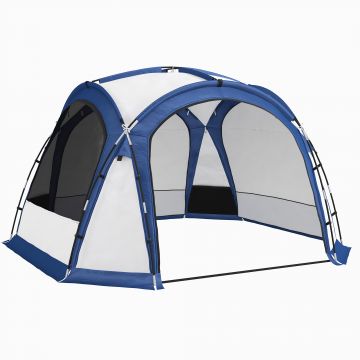Cort de Camping Outsunny pentru 6-8 persoane cu 4 Usi cu fermoar, 350x350x230cm, Alb si Albastru | Aosom Romania