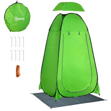 Cort de Dus Outsunny pentru Exterior cu Usa cu Fermoar, Geanta pentru Transport, 126x124x189cm, Verde | Aosom Romania
