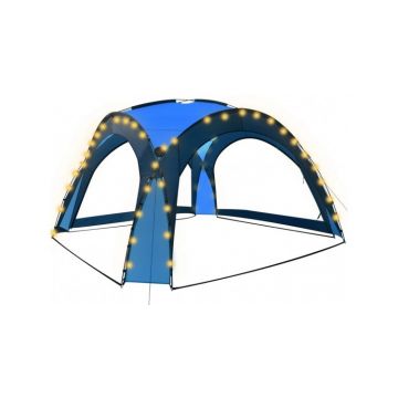 Cort petrecere cu LED & 4 pereti laterali albastru 3,6x3,6x2,3m
