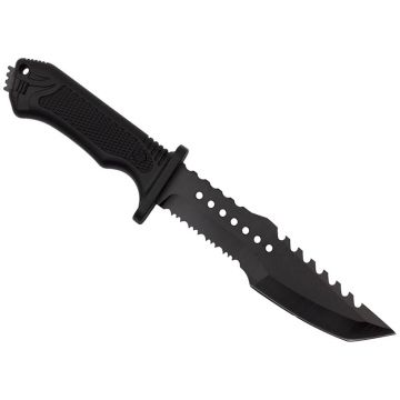 Cutit de vanatoare IdeallStore®, Survival Spirit, otel inoxidabil, amnar, 30.5 cm, negru, teaca inclusa