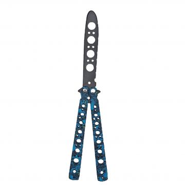 Cutit fluture Butterfly, Balisong  22 cm, cranii m2, albastru, fara tais, de antrenament, model cercuri