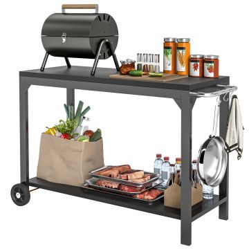 HOMCOM Cărucior de grădină din oțel cărucior de serviciu cu roți cu blat de lucru 135 x 55 x 86,5 cm negru | Aosom Romania