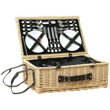Outsunny Coș de Picnic pentru 4 Persoane cu Zonă Frigorifică și Accesorii 54x34x20 cm | Aosom Romania