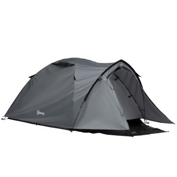 Outsunny Cort Camping Impermeabil 4 Locuri Impermeabil cu Vestibul, Ferestre si Usi cu fermoar, 325x183x130cm Gri | Aosom Romania