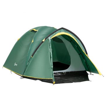 Outsunny Cort de camping 2-3 persoane cort cupolă impermeabil ușor ventilat ușor de montat 2 uși ferestre dim. 3,25L x 1,83l x 1,3H m fibră de sticlă poliester PE verde | Aosom Romania