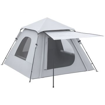 Outsunny Cort de Camping Automat cu Veranda pentru 2-3 Persoane, Cort Pop-Up in Aer Liber, Adapost Portabil pentru Drumetii cu Ferestre cu Plasa, Usa cu Fermoar,Geanta de Transport Portabila | Aosom Romania
