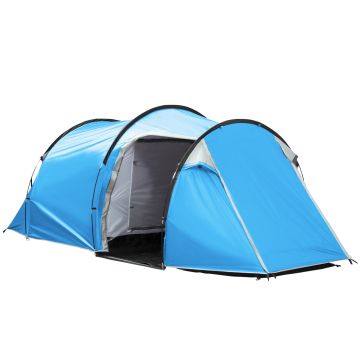 Outsunny Cort de camping, cort instant pentru 2-3 persoane, vestibul si zona de dormit, rezistent la apa, 426 x 206 x 154 cm, albastru deschis | Aosom Romania